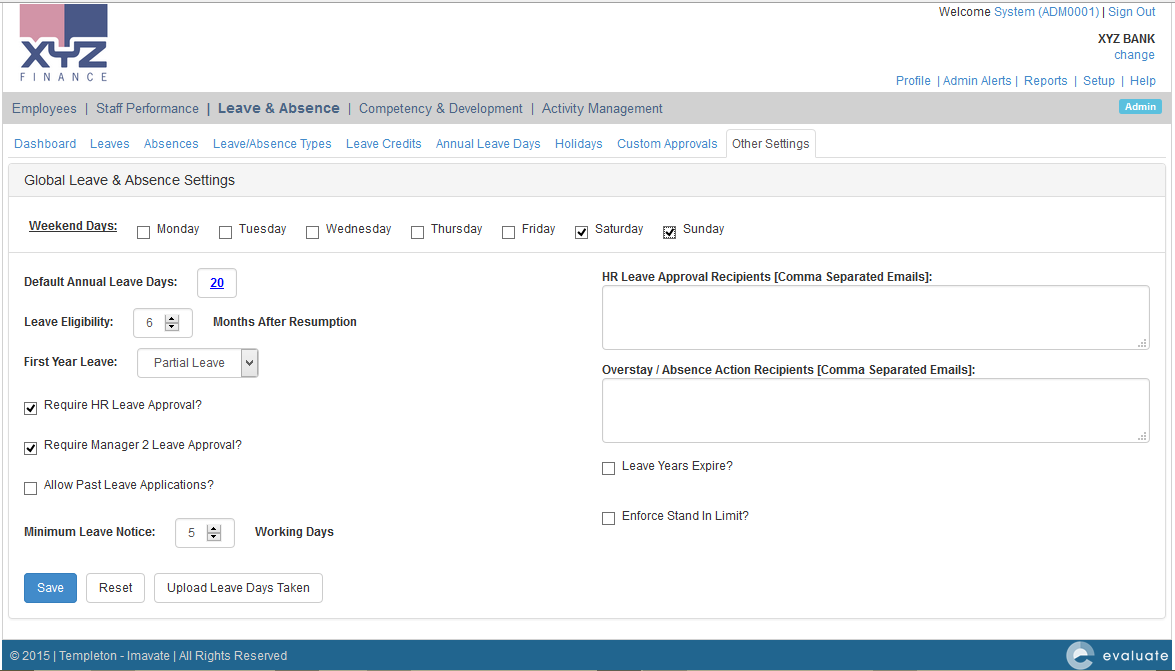 Leave & Absence Settings